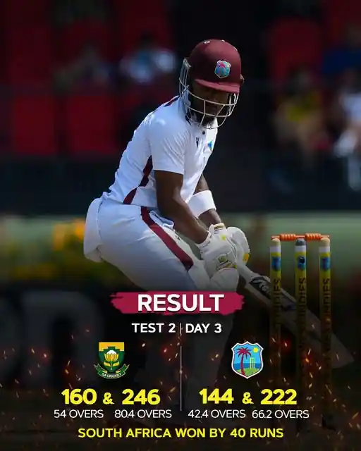 West Indies loses second test match against South Africa