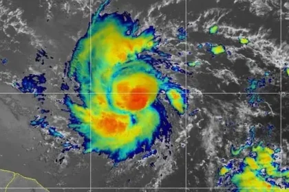 Satellite image showing the approaching tropical wave in the Caribbean.