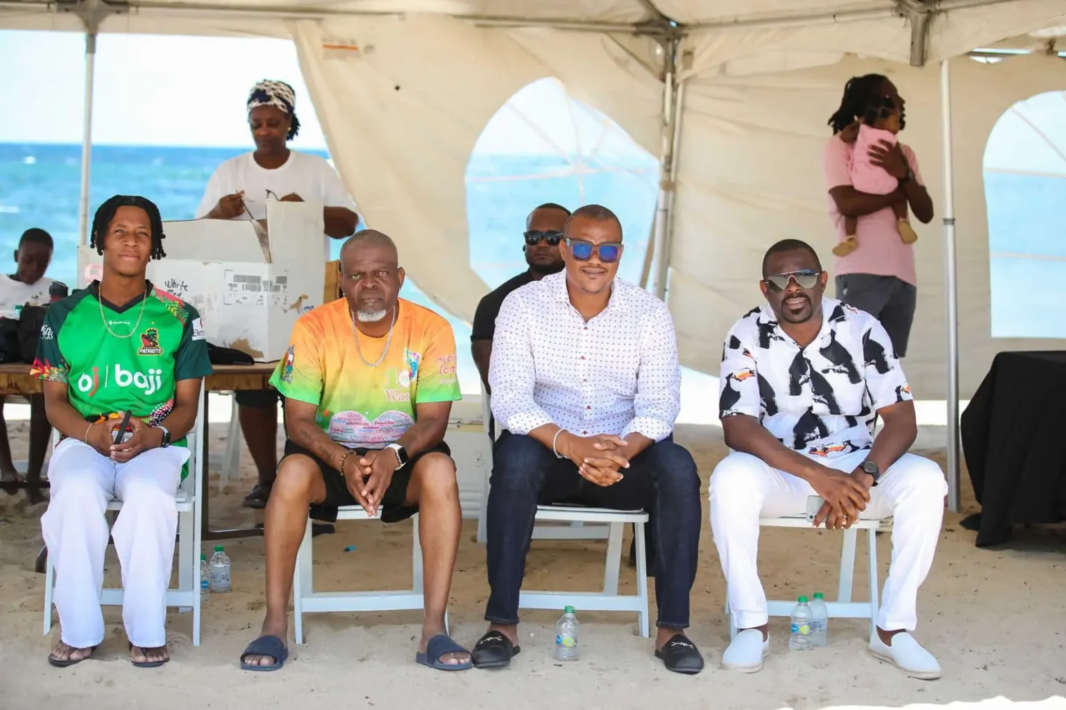Samal Duggins participating in a volleyball match at the ECVA Under-21 Men's Beach Volleyball Championship.