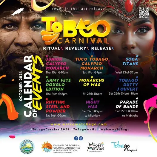 Colorful costumes and lively dancers at the Tobago Carnival 2024.