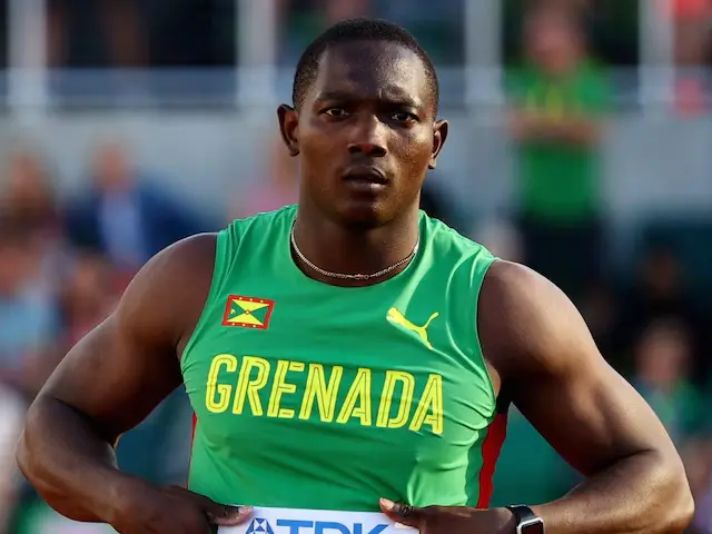 Anderson Peters celebrating his gold medal win at the Wanda Diamond League with a record throw of 85.72m.