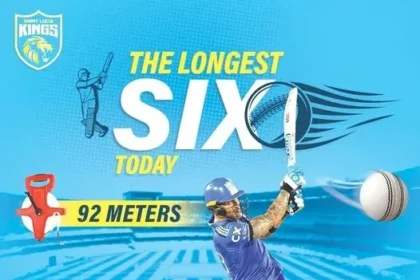Faf du Plessis hitting a massive 92-meter six during the CPL 2024 match.