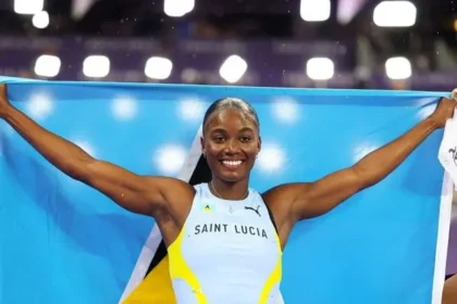 Julien Alfred being celebrated upon her return to Saint Lucia after winning Olympic medals.