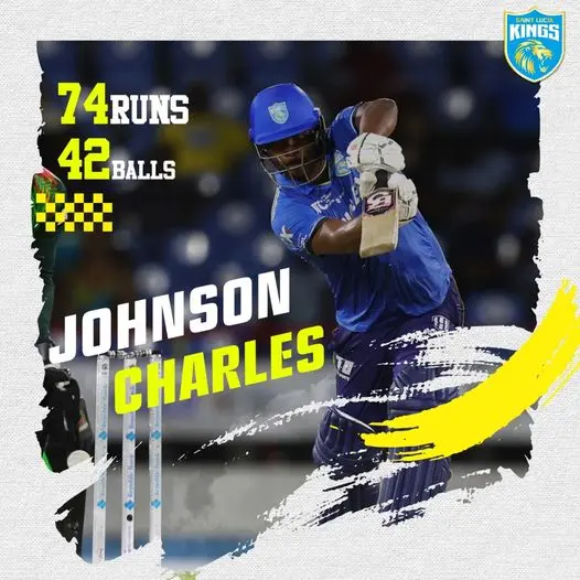 Johnson Charles celebrating after scoring 3000 runs in CPL history.
