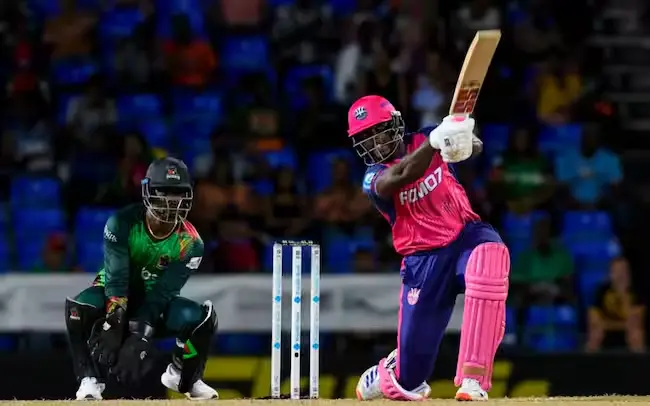 Barbados Royals and St. Kitts and Nevis Patriots players preparing for the match at Kensington Oval.