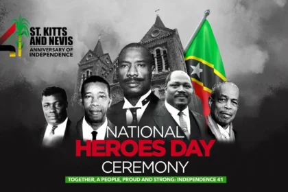 Prime Minister Terrance Drew addressing the crowd during National Heroes Day celebrations.