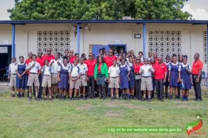 Prime Minister Terrance Drew interacting with school children ahead of Independence Day.