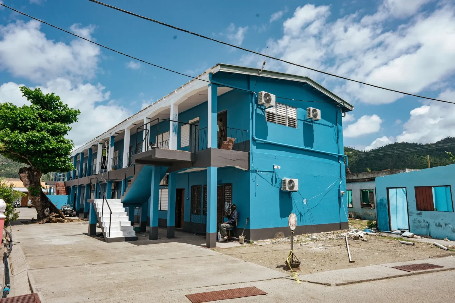 Carriacou Police Station undergoing repairs with international aid following Hurricane Beryl.