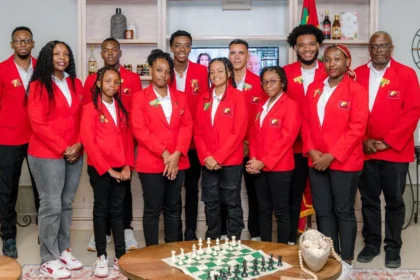 Team Grenada celebrates their victory at the 45th Chess Olympiad in Budapest.