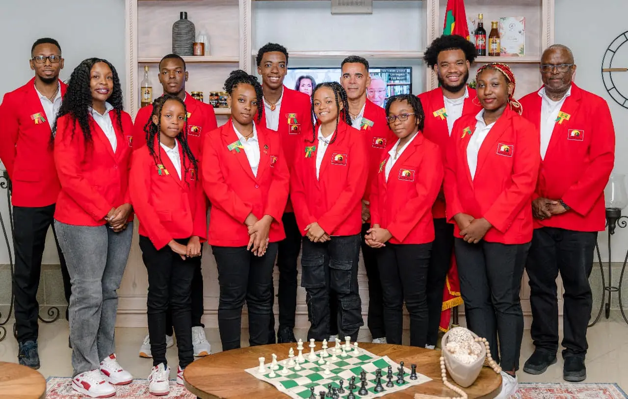 Team Grenada celebrates their victory at the 45th Chess Olympiad in Budapest.