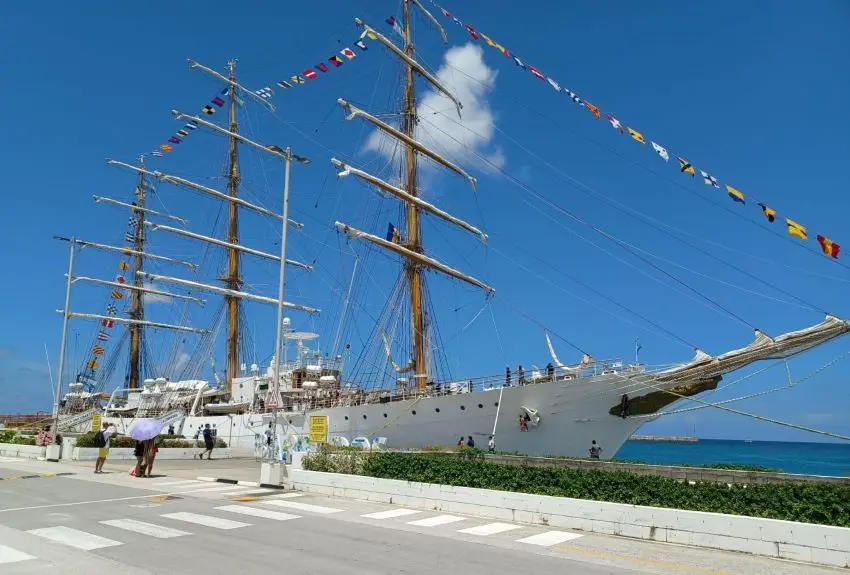 Argentine Frigate ARA Libertad docked in Bridgetown, Barbados for its 52nd training voyage.