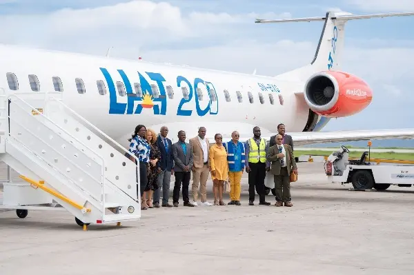 LIAT 2020's inaugural flight arrives at Maurice Bishop International Airport in Grenada.