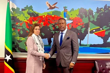 Premier Mark Brantley meets with the Ambassador of Palestine to discuss the Israel-Palestine conflict.