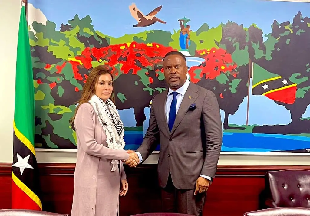 Premier Mark Brantley meets with the Ambassador of Palestine to discuss the Israel-Palestine conflict.