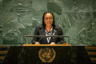 President Sylvanie Burton addresses the 79th UN General Assembly on health and climate issues.