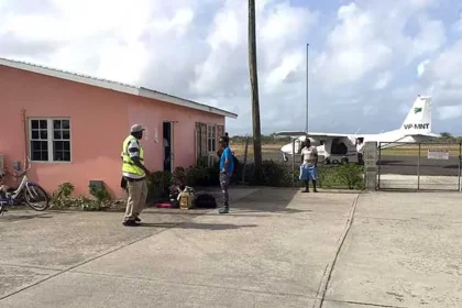 J8-VBK SVG aircraft lands at Codrington Airport as the final flight before its closure.