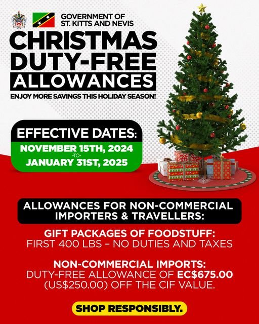 St Kitts And Nevis Government Declares Duty-Free Allowances for Christmas