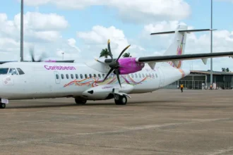 Inaugural flight of Caribbean Airlines lands at Suriname from Guyana