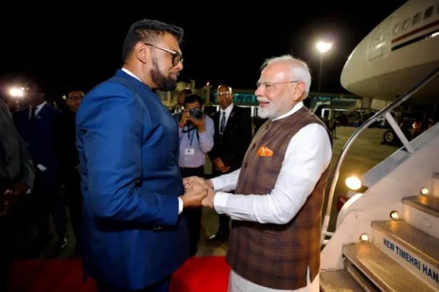 Indian PM Narendra Modi reaches Guyana, receives warm welcome from President Irfaan Ali