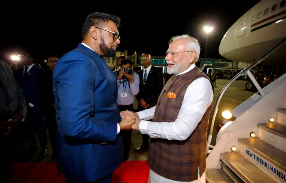 Indian PM Narendra Modi reaches Guyana, receives warm welcome from President Irfaan Ali